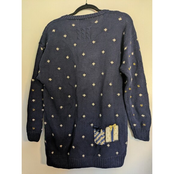 Vintage 1995 Marisa Christina Christmas Sweater Small Navy Blue Golden Buttons - Picture 5 of 6